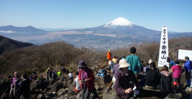 金時山頂上から富士山