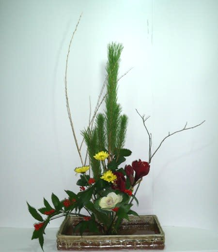 お正月の醍醐味ある盛り花 床の間でもお玄関でも 知代 甫 みゆき生け花教室 Miyuki Flower Classes