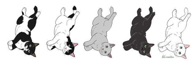 白黒もようの和猫イラスト 猫絵日記