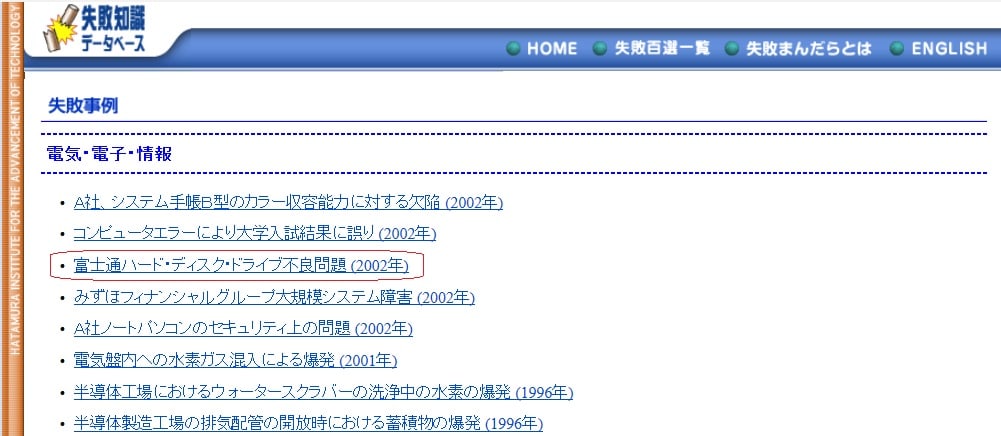 失敗知識データベース を見ると色々なことが見えてきます 貴重なデータベースだと思うのですが 今は活動停止しているようで残念です 私のpc自作部屋