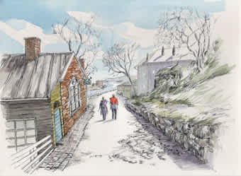 フィンランドの水彩画 フィンランドの水彩画 フィンランドの青い空に向かう二人 - 心が