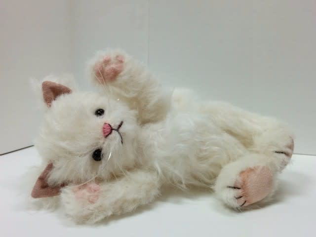 注文  テディベア サロペットスタイル♪テディキャット カーリーモヘアの白猫ちゃん おもちゃ/人形