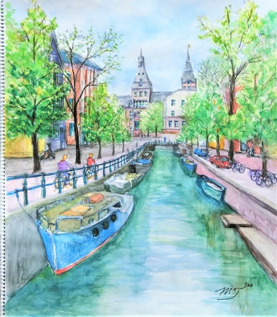 肉質油絵 横 F6 運河の街 額装仕上げ品 - 絵画/タペストリー
