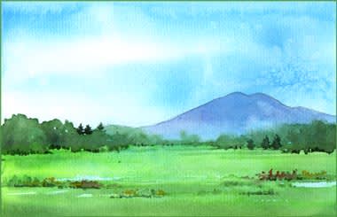 心象風景の筑波山 おさんぽスケッチ にじいろアトリエ 水彩 色鉛筆イラスト スケッチ