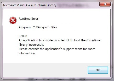 runtime error r6034 in