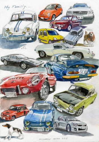 14台のスポーツカー 集合イラスト その1 水彩画 オーダーイラスト Sportscar Graphic