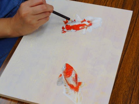 アクリル絵の具で雅やかに描く 金魚の世界 2日目 Sakura Artsalon Osaka