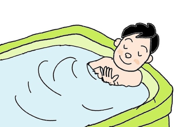 あるお父さんの一日 お風呂に入ります スーザンの日本語教育 手描きイラスト