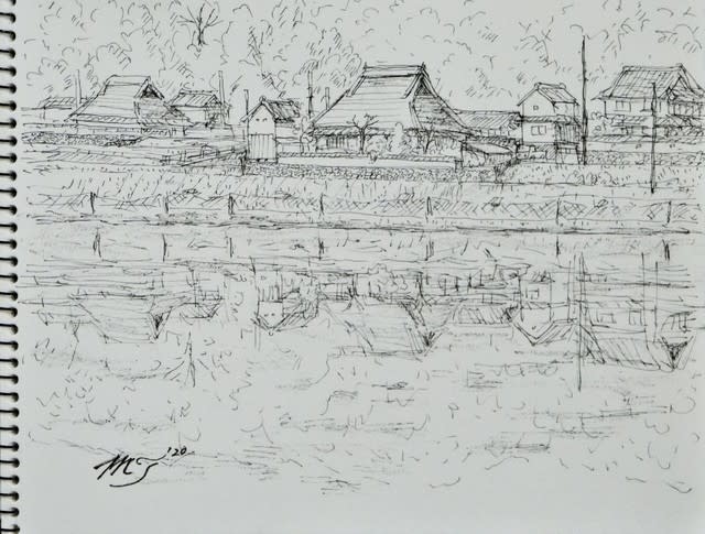 兵庫県三田市の 田園風景 の絵です どろ亀のプロムナード 兵庫県三田市の 田園風景 の絵です どろ亀のプロムナード