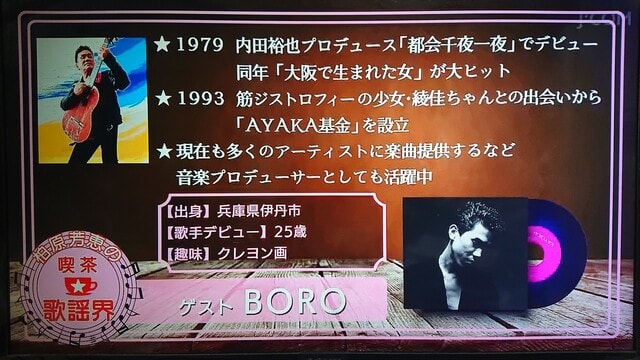 BORO、沢田研二への楽曲提供エピソ－ド「柏原芳恵の喫茶☆歌謡界」 - Saoの猫日和