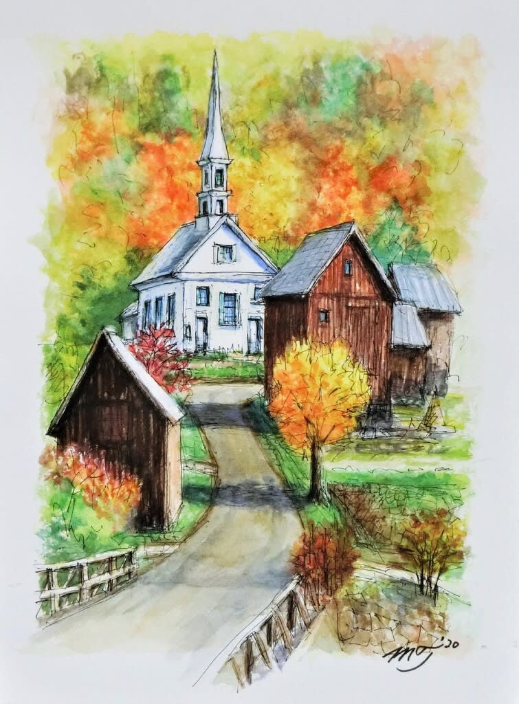 一軒家の風景秋・色鉛筆画: 色えんぴつ画クラブ
