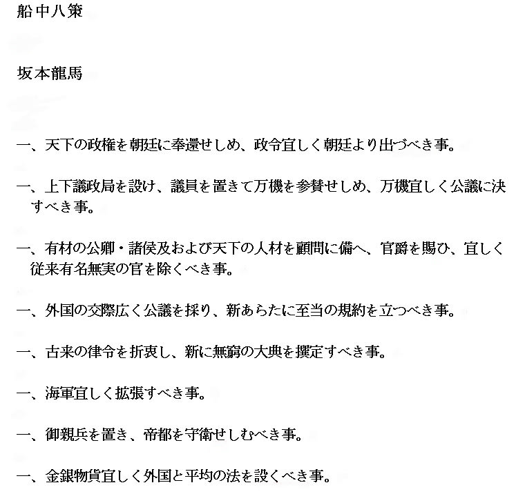 坂本龍馬 船中八策 日本の心
