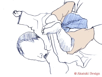 赤ちゃんのオナラ（うんち）の出し方3・足を持ち上げ踏ん張る