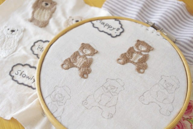 くまちゃんの刺繍 - 双子でほっこり刺繍の布物制作記~Chicchi~