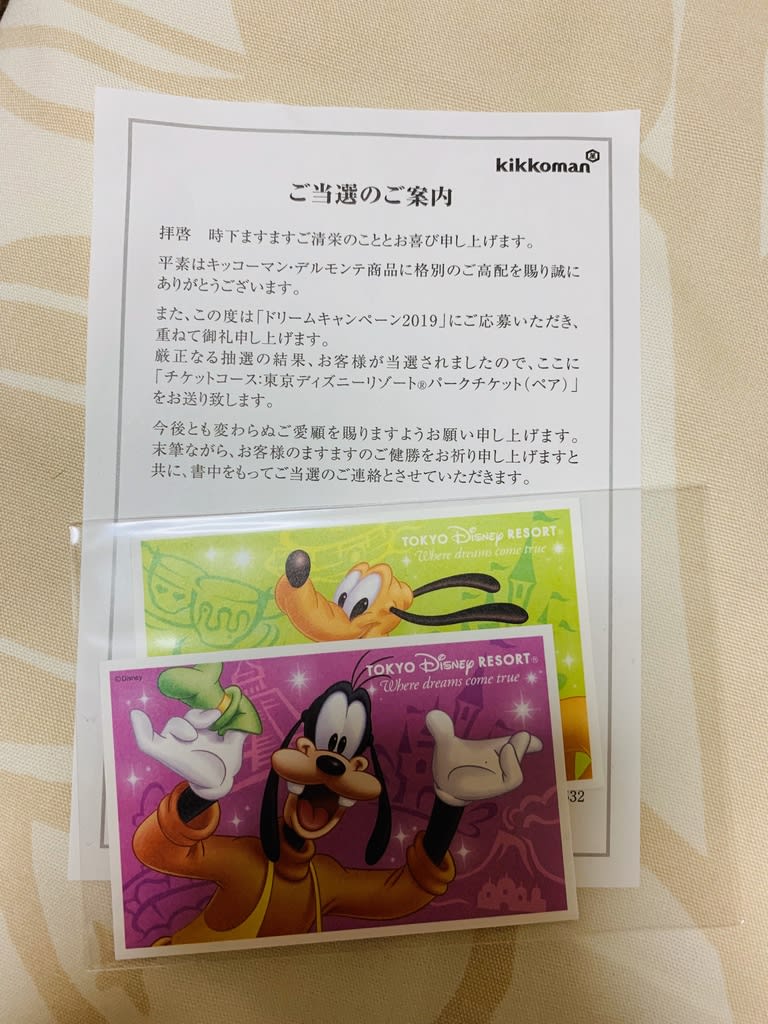 懸賞当選 Kikkomanドリームキャンペーン19 Tdlペアチケット 東京 西 だより