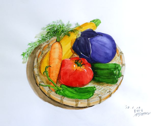 夏野菜 ヨシコ カズとヨシコの水彩画 お絵描きブログ