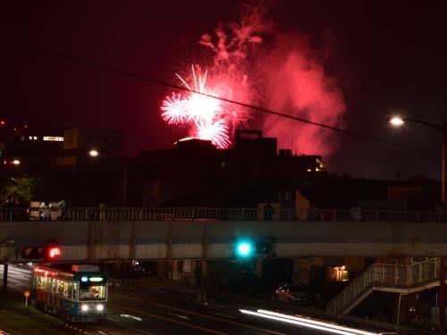 豊橋祇園祭打上花火大会 其の五 東海道の鉄道を眺めて 切り取って