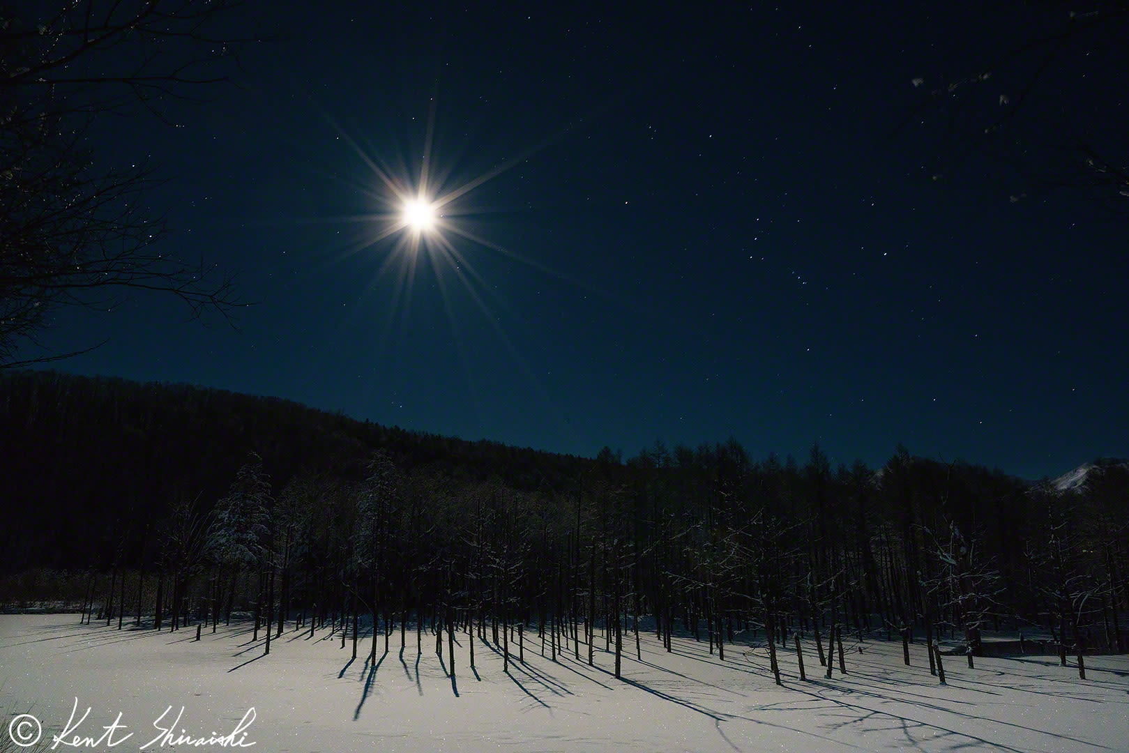 月を太陽の様に撮る 美瑛町 青い池 Kent Shiraishi Photo Blog