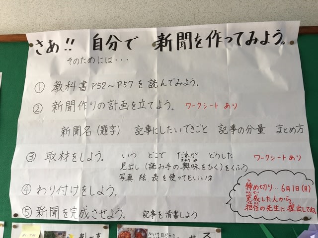4年生新聞作り 島根県益田市立吉田小学校