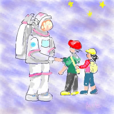 宇宙飛行士と子どもたちのイラスト