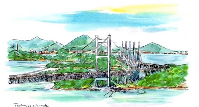 瀬戸大橋 スケッチ 岡山から - ラムアート絵画クラブ、世界遺産