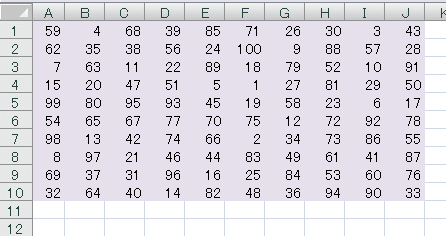 100個のセルにランダムに番号を振る Excel00以降 パソコンカレッジ スタッフのひとりごと
