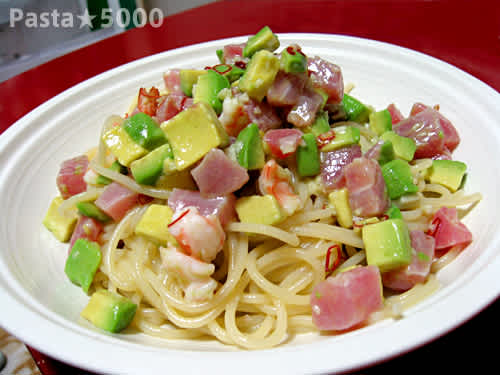 8食目 マグロとアボカドの冷製パスタ ライムソース Pasta 5000 8食目 マグロとアボカドの冷製パスタ ライムソース Pasta 5000