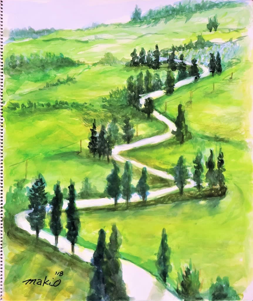 糸杉のある風景 の絵です どろ亀のプロムナード 糸杉のある風景 の絵です どろ亀のプロムナード