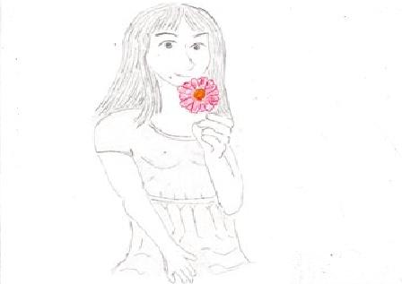 ７月３０日 花を持つ女性 爺チャンのイラスト帳
