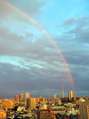 21 文月 輝く 東京スカイツリー 虹がまく ひとり ときどき ふたり旅 散歩 或る趣味の歳時記