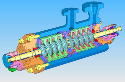超高圧用バレル型多段ディフューザー遠心ポンプの内部構造 ３次元表示 流体機械設計による近未来に役立つエンジニアリング