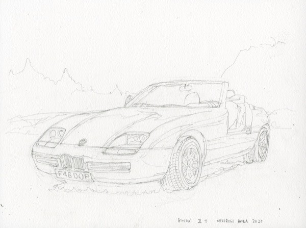 BMW 写実水彩画 ヤフオクに水彩画出品 BMW Z4 アウディTT デイムラーダブル