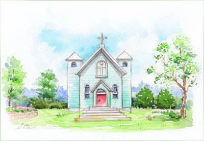 小さな教会 おさんぽスケッチ にじいろアトリエ 水彩 色鉛筆イラスト スケッチ