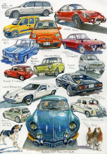 14台のスポーツカー 集合イラスト その2 水彩画 オーダーイラスト Sportscar Graphic