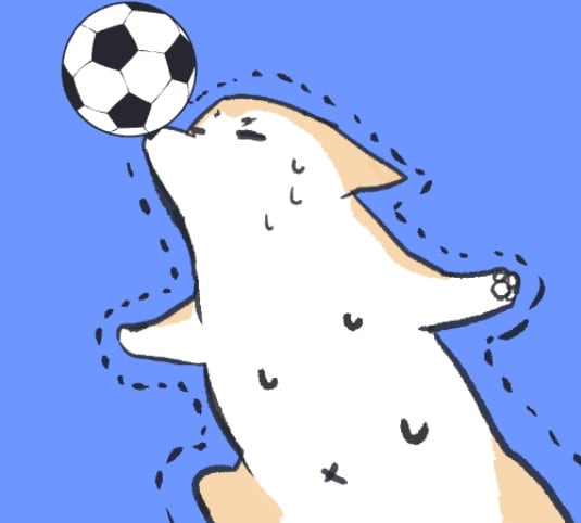 久々のイラスト サッカー編 おでぶな あらため太めのコーギーと