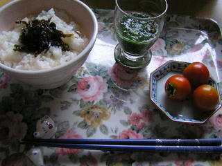 これは紫蘇と昆布の佃煮です、因みにグリーンはモロヘイヤの濃い口ジュースなんですよ。作り方は簡単です