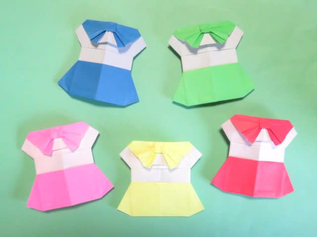 折り紙のリボン付ワンピースの折り方作り方 創作 創作折り紙の折り方