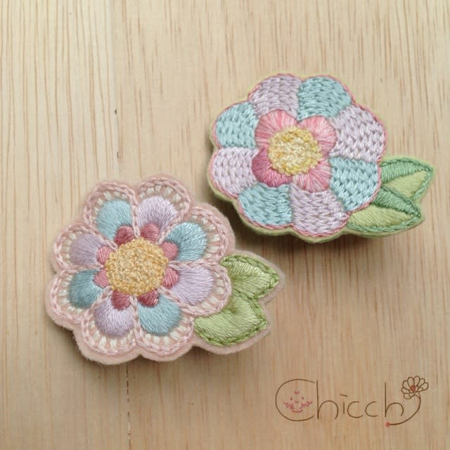 ベビーヘアクリップ フェルト刺繍 双子でほっこり刺繍の布物制作記 Chicchi