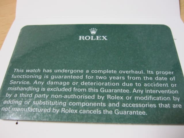 国際サービス保証書 Dear Rolex