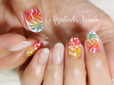 リゾートなパイナップルネイルデザイン Jna認定ネイルサロン神戸住吉 スタイリッシュネイルズ