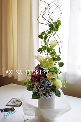 紫陽花 アジサイ アートフラワーアレンジ アーティフィシャルフラワー プリザーブドフラワー Azusa Florist