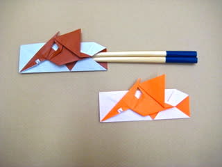 箸袋おりがみ 改良プテラノドンとステゴザウルス 創作折り紙の折り方