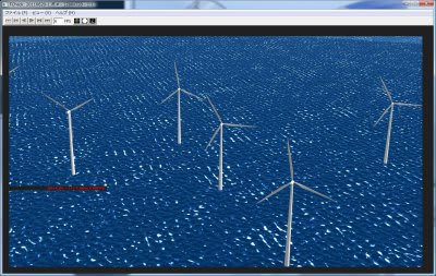 洋上風力発電機群の運転状態ｃｇ動画のスクリーンショット 流体機械設計による近未来に役立つエンジニアリング