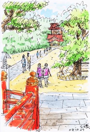 鎌倉 鶴岡八幡宮 おさんぽスケッチ にじいろアトリエ 水彩 色鉛筆イラスト スケッチ