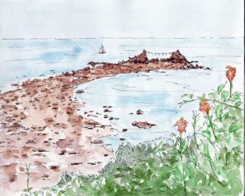 水彩画 (小網代湾)額装済み 水彩画「小網代湾」