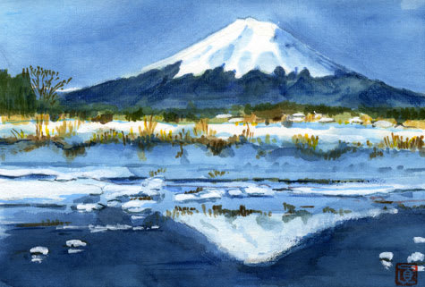 逆さ富士 - 富士山の水彩画