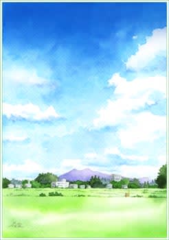 夏の空と筑波山 おさんぽスケッチ にじいろアトリエ 水彩 色鉛筆イラスト スケッチ