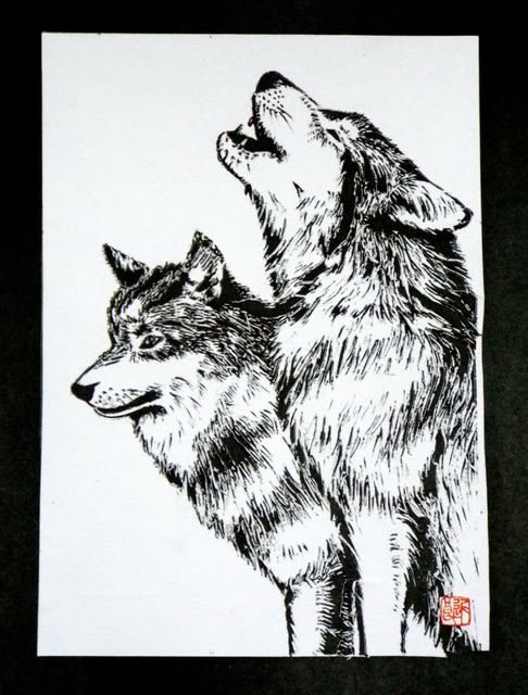 依頼の有った 吠える狼 の切り絵 ａ４サイズ モーリの切り絵を楽しむ