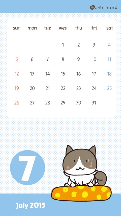 ７月のカレンダー 携帯 Android Phone待ち受け 親方とさややん つれづれ日記