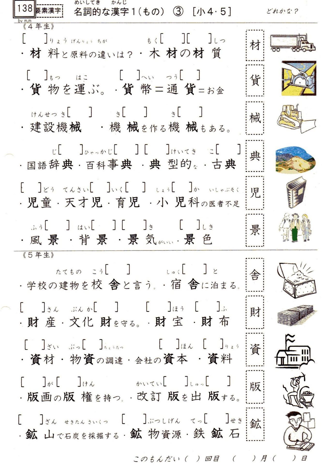 小学校漢字の読み 138 要素漢字 名詞的な漢字１ 4 5年 漢字は1文字で意味と読みを表す やおよろずの神々の棲む国で